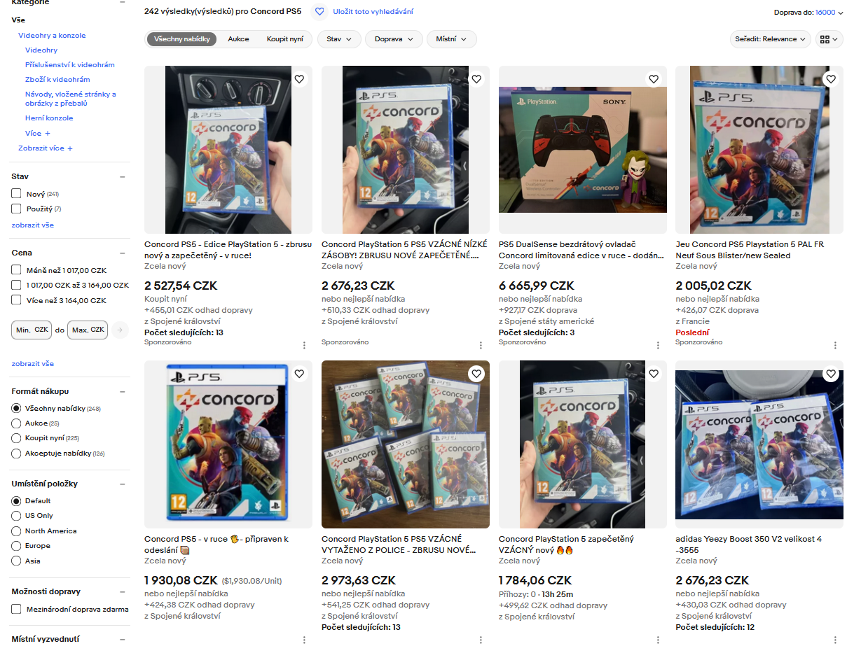 Spekulanti prodávají fyzické kopie hry Concord za násobky původní ceny