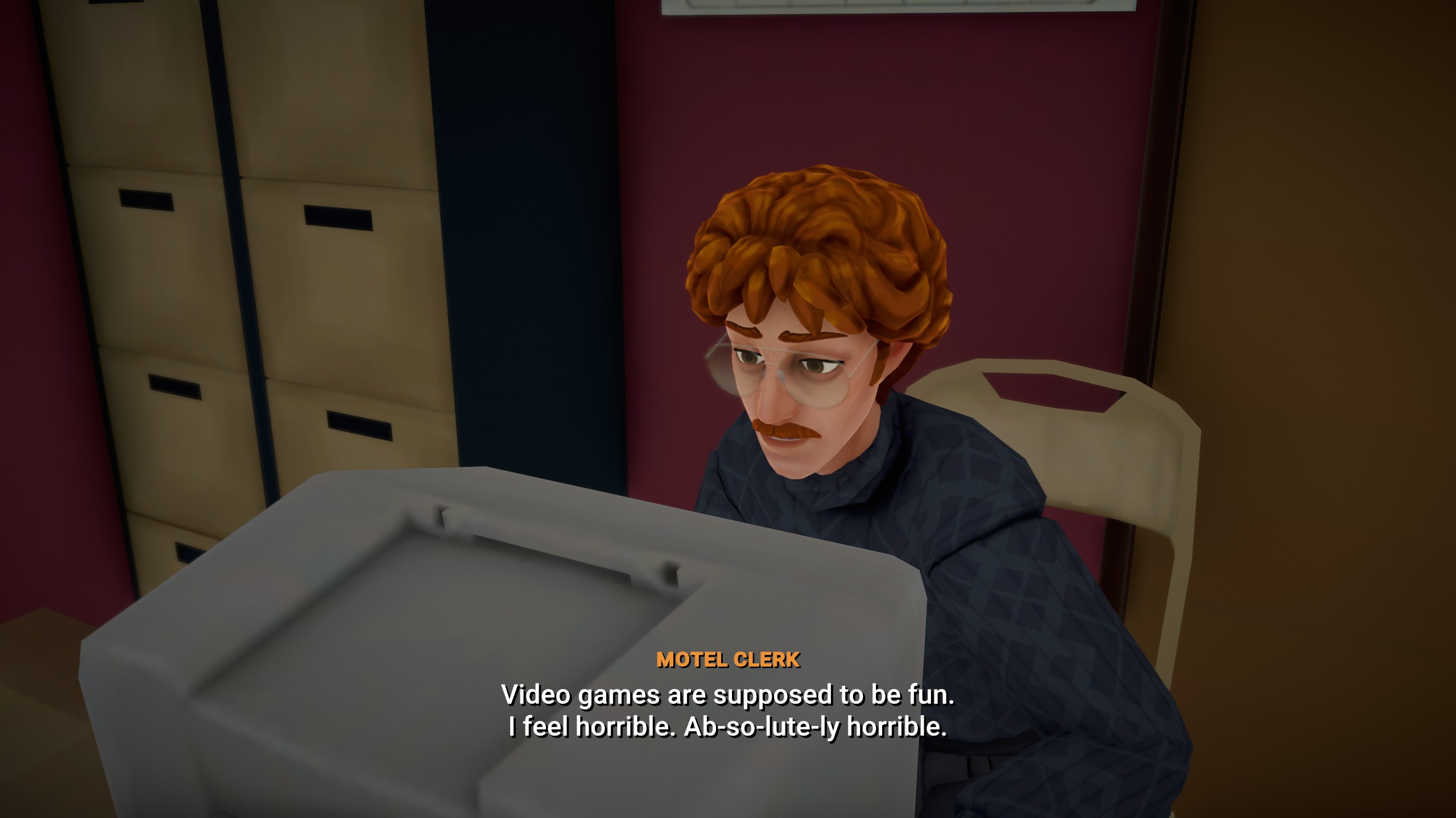 Soucítím s tebou, špatně napsaná postavo, já bych se u hraní Lake také raději bavil...