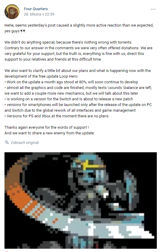 Four Quarters doporučuje svým ruským fanouškům, aby si jejich hru zpirátili. Na torrentech prý není nic špatného