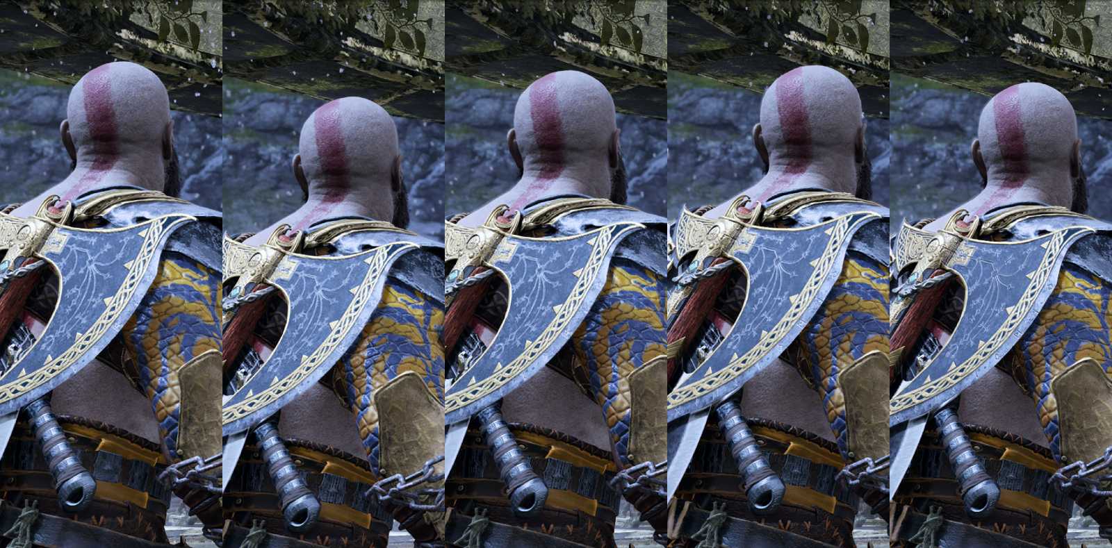 Porovnání kvality textur - zleva minimální, nízká, původní, vysoká, ultra